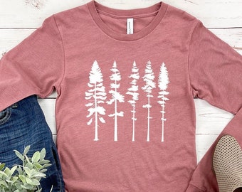 Pine Tree Long Sleeve Shirt, Pine Tree Long Sleeve Shirt, Hiking Long Sleeve Shirt, Camping Long Sleeve Shirt, Outdoors Adventure Shirt