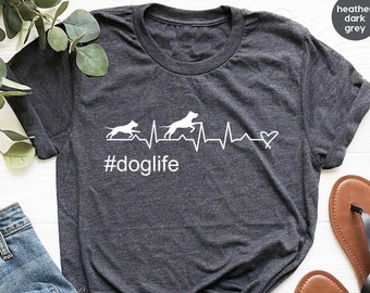 Dog Heartbeat Graphic Tees for Dog Dad, Dog Shirt Gifts for Dog Mom, Dog Unisex Crewneck Sweatshirt, Dog Owner Gifts Women, Dog Mama Gifts