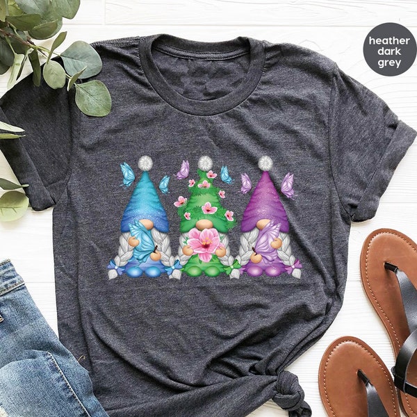 Spring Clothing, Cute Gnome Shirt, Butterfly Gnomes TShirt, Floral Graphic Tees for Women, Summer Shirts, Gift for Her, Kids Gnome Shirts