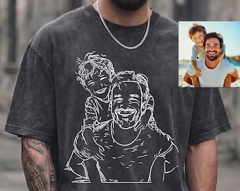 Comfort Colors® Portrait from Photo Tee, Personalized Gift, Gift for Him, Customizable Portrait  Dad Tee, Customized Photo Line Drawing