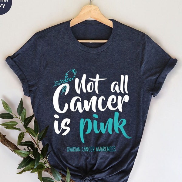 Ovarian Cancer Warrior Shirts, Ovarian Cancer Fighter Tshirt, Women Vneck T-Shirt, Cancer Support Gifts, Cancer Ribbon Graphic Tees