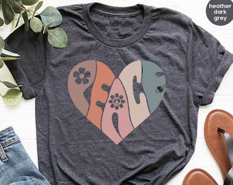 T-shirt vintage, chemise Peace, t-shirts graphiques vintage, chemise Peace Heart, chemise Groovy, chemise Groovy Peace, chemise bohème, chemises pour femme