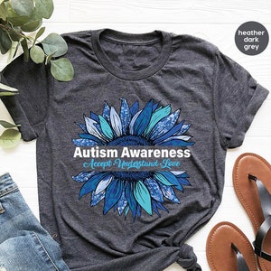 Floral Autism Awareness Shirt, Sunflower Graphic Tees, Autism Mom Gifts, Autism Support VNeck TShirt, Awareness Month Clothing, Gift for Her