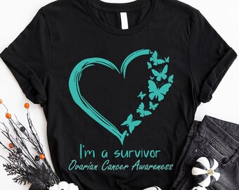 Mois de sensibilisation au cancer de l'ovaire, T-shirt graphique ruban rose, T-shirts col V « Guerrière du cancer », Cadeaux de soutien pour maman, Cadeau pour survivante du cancer de l'ovaire
