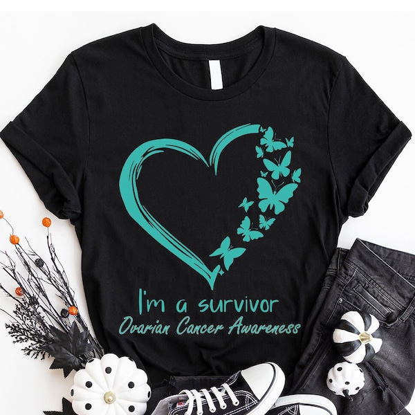 Ovarian Cancer Awareness Month, Cancer Ribbon Graphic Tee, Cancer Warrior Vneck Tshirts, Support Gifts for Mom, Ovarian Cancer Survivor Gift