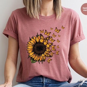 Sunflower Shirt, Butterfly Crewneck Sweatshirt, Graphic Tees for Women, Gift for Her, Inspirational Outfit, Mothers Day Gift, Gift for Women