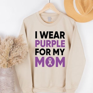 I Wear Purple For My Mom Sweatshirt, Cancer Support Long Sleeve Shirts, Purple Ribbon Hoodie, Pancreatic Cancer Awareness, Pancreatic Cancer