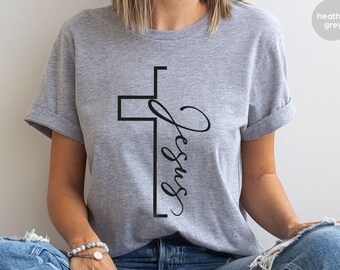 Jesus T-shirt, Christian Shirt, Vertical Cross Shirt, Christian Gift, Jesus Cross T-shirt, Religious Shirt, Inspirational Christian Shirt