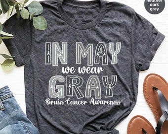 Brain Cancer T-Shirt, Awareness Month Clothing, Brain Cancer Gifts, In May We Wear Gray Shirt, Leopard Print Cancer Shirt, Cancer Gifts