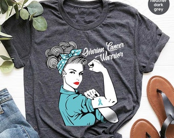 Chemise de sensibilisation au cancer de l'ovaire, cadeau de soutien, t-shirts graphiques de survivante du cancer, vêtements de guerrier cancéreux, cadeaux cancer de l'ovaire, cadeaux pour maman