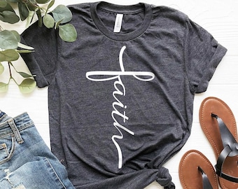 T-shirt met verticaal kruis, T-shirt met geloofsopdruk, T-shirt met geloofskruis, religieus shirt, kerkshirt, cadeau met liefde voor Jezus, inspirerend christelijk shirt