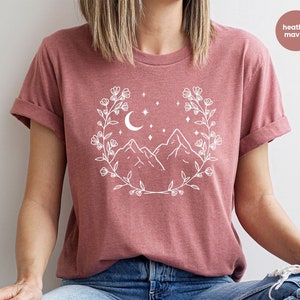 Florales Crewneck-Sweatshirt, Mond-Grafik-T-Shirts, Blumen-T-Shirt, Retro-Shirts für Frauen, Geschenk für Sie, Geschenk für Mama, Pflanzen-Shirt