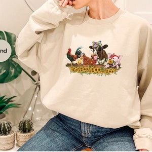 Farm Shirt, Farmer Vneck Shirt, Cute Animal Shirt, Country Tees, Farm Animal Graphic Tees, Cow Shirt, Chicken T-Shirt, Floral Shirt image 6