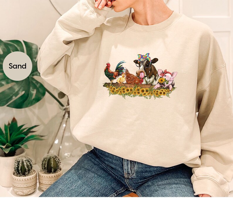 Farm Shirt, Farmer Vneck Shirt, Cute Animal Shirt, Country Tees, Farm Animal Graphic Tees, Cow Shirt, Chicken T-Shirt, Floral Shirt image 6