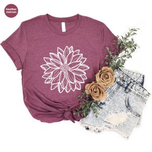 Minimalist Flowers Shirt, Botanical Graphic Tees, Mothers Day Gifts, Women Vneck Tshirts, Floral Gift for Her, Cool Flower T-Shirt image 3