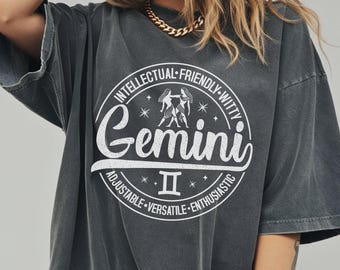 Comfort Colors® Gemini Zodiac Shirt, Astrology Shirt, Intellectual Friendly Witty Gemini Crewneck, Horoscope Gift Idea