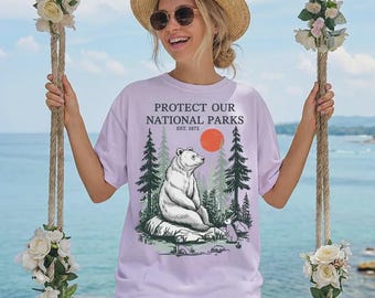 Comfort Colors® Protect Our National Parks Shirt, Bear Bunny Forest Tee, Wildlife Conservation Shirt, Hiking Camping Nature Gift