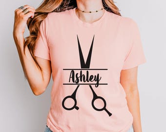Personalized Name Hair Stylist Scissors Shirt, Hairdresser Pride Apparel, Professional Salon Tee, Beauty Industry Gift