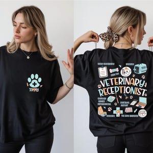 Veterinary Receptionist Shirt, Personalized Vet Receptionist Gift, Front and Back Vet Clinic Staff Tee, Animal Care Office Shirt with Name