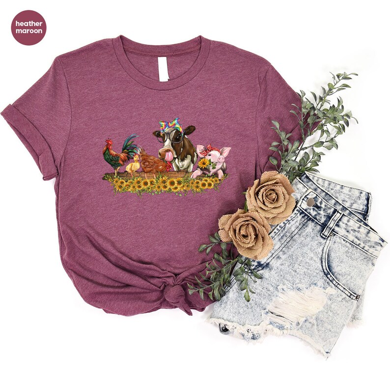 Farm Shirt, Farmer Vneck Shirt, Cute Animal Shirt, Country Tees, Farm Animal Graphic Tees, Cow Shirt, Chicken T-Shirt, Floral Shirt image 5