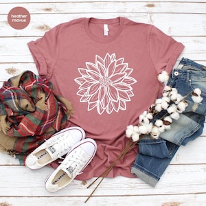 Minimalist Flowers Shirt, Botanical Graphic Tees, Mothers Day Gifts, Women Vneck Tshirts, Floral Gift for Her, Cool Flower T-Shirt image 1