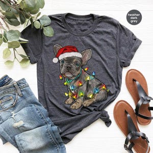 French Bulldog Christmas Dog Mom Sweatshirts, Holiday Xmas Party Dog Graphic Tees for Dog Owner, Christmas French Bulldog Gifts for Dog Dad image 6