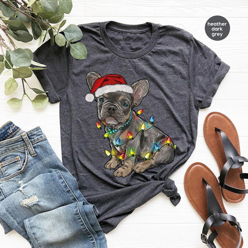 French Bulldog Christmas Dog Mom Sweatshirts, Holiday Xmas Party Dog Graphic Tees for Dog Owner, Christmas French Bulldog Gifts for Dog Dad image 6