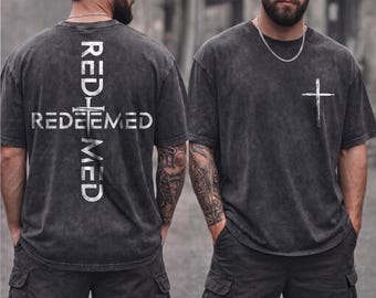 Comfort Colors® Christian Streetwear Shirt, Redeemed Cross Tshirt, Faith Based Shirt, Vintage Christian Tee for Men, Religious Women T-shirt
