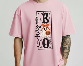 Comfort Colors® Cute Ghost Pumpkin Shirt, Halloween Cartoon Graphic Tee, Fun Fall Festival Apparel, Cute Ghost Cartoon Tee