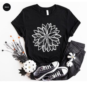 Minimalist Flowers Shirt, Botanical Graphic Tees, Mothers Day Gifts, Women Vneck Tshirts, Floral Gift for Her, Cool Flower T-Shirt image 6