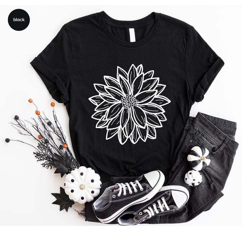 Minimalist Flowers Shirt, Botanical Graphic Tees, Mothers Day Gifts, Women Vneck Tshirts, Floral Gift for Her, Cool Flower T-Shirt image 6
