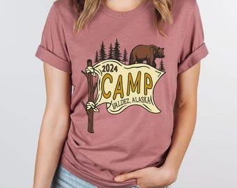 Custom Camp Shirt, Bear Graphic Camp Shirt,  Custom Family Camping Travel Shirt, Flag Graphic Camping Shirt, Matching Travel Camping Tshirt