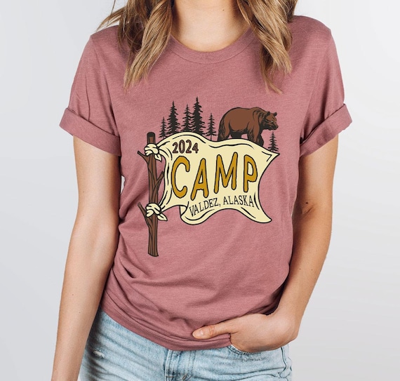 Custom Camp Shirt, Bear Graphic Camp Shirt,  Custom Family Camping Travel Shirt, Flag Graphic Camping Shirt, Matching Travel Camping Tshirt
