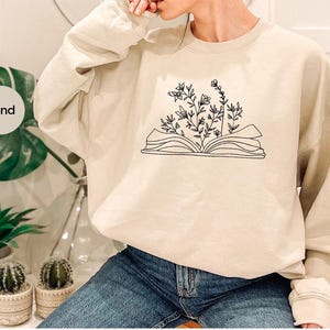 Minimalist Book Tshirt, Cute Wild Flower Shirt, Gifts for Bookworm, Reading Book Shirts, Aesthetic Floral Tshirt, Minimal Gift for Librarian image 6
