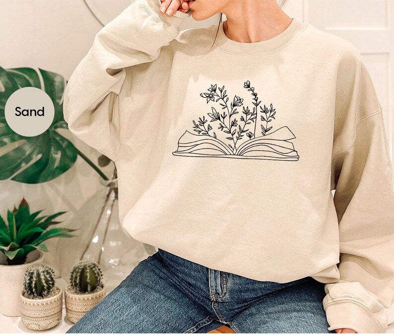 Minimalist Book Tshirt, Cute Wild Flower Shirt, Gifts for Bookworm, Reading Book Shirts, Aesthetic Floral Tshirt, Minimal Gift for Librarian image 6