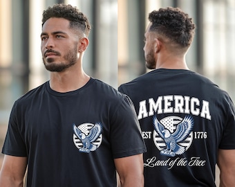 Vintage America 1776 Shirt, Patriotic Eagle Women V-neck Tee, 4th of July Land of the Free Shirt, Double Sided American Flag Women Tanktop