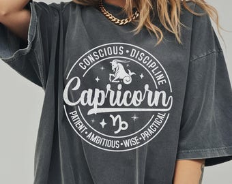 Comfort Colors® Capricorn Zodiac Shirt, Vintage Astrology Tee, Horoscope Stamp Design, Capricorn Shirt, Gift for Capricorn Women