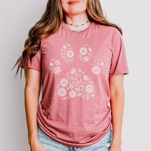 Vintage Floral Paw Print Shirt, Nature Harmony Design for Animal Lovers, Pet Adoption Event Apparel, Peaceful Dog Cat Lover Tee image 5