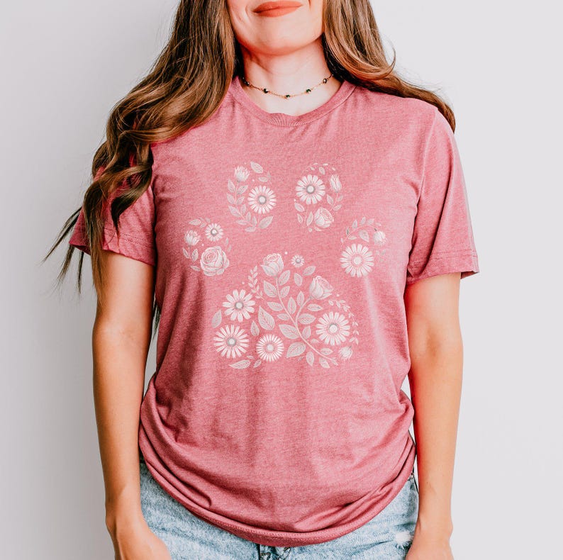 Vintage Floral Paw Print Shirt, Nature Harmony Design for Animal Lovers, Pet Adoption Event Apparel, Peaceful Dog Cat Lover Tee image 5