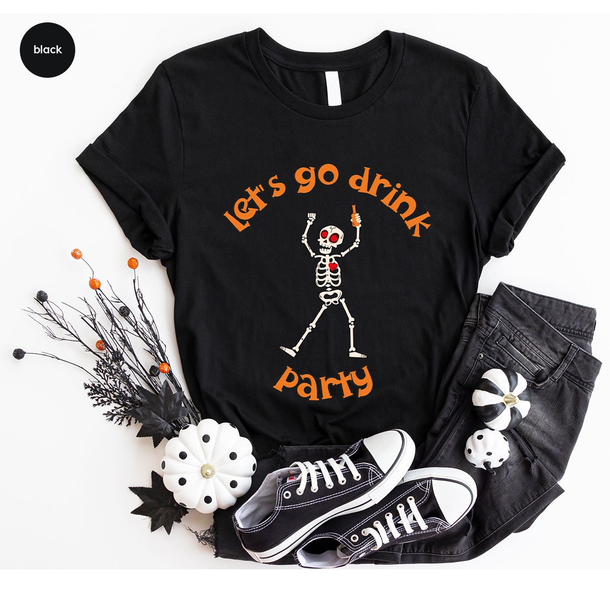 Cute Halloween T-Shirt, Halloween Gifts, Spooky Season Tshirt, Drinking Shirts, Skeleton Graphic Tees, Girlfriend Gift, Womens Vneck T Shirt