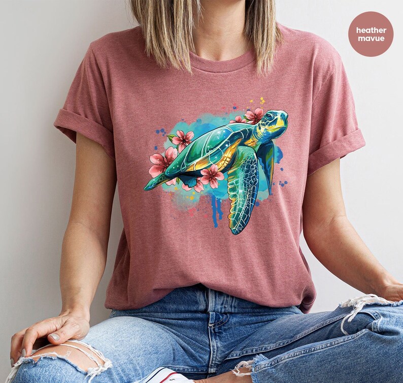 Floral Turtle Shirt, Sea Turtle Graphic Tees, Sea Animals Gifts, Trendy ...