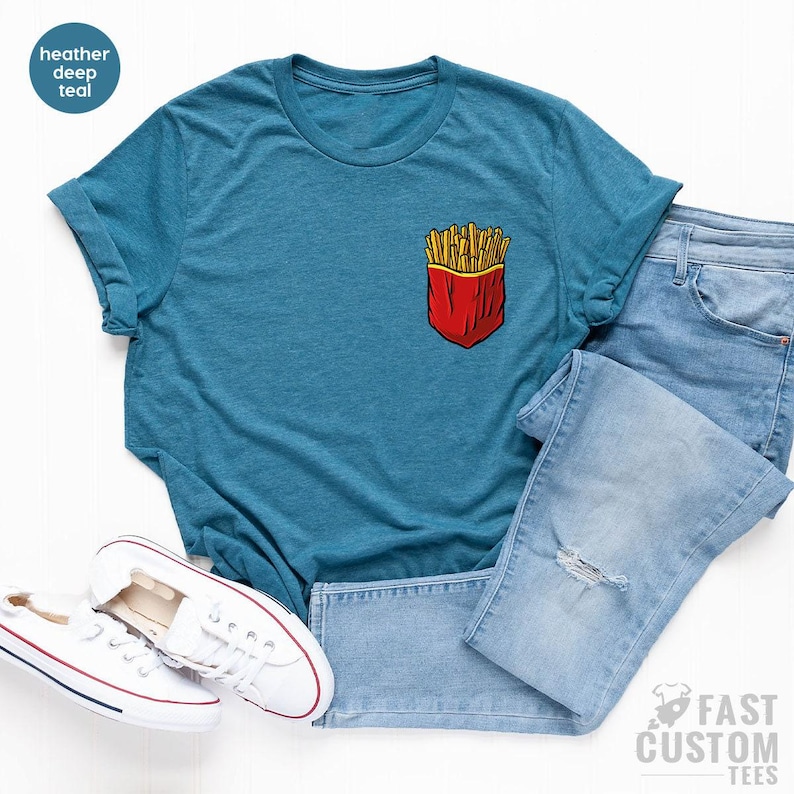 Potato Chips Shirt, French Fries Shirt, Funny Pocket Print Shirt, Food Lover T Shirt, Foodie TShirt, Fast Food T-Shirt image 5