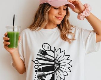 Hairstyling Tools and Sunflower Shirt, Artistic Hairdresser Apparel for Stylists, Beauty Professional Pride Unisex Shirt Gift