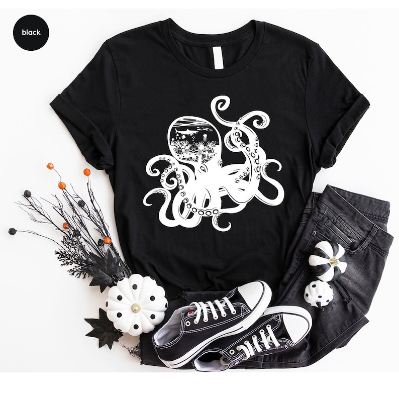 Octopus Graphic Tees, Ocean Shirt, Sea Animals Gift, Octopus Clothing, Cool Octopus Toddler Shirt, Women VNeck TShirt, Gift for Him image 6