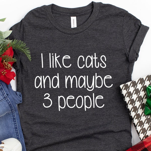 Sweatshirt Humoristique "I Like Cats And Coffee And Maybe 3 People" - Pour Amoureux Des Chats Et Du Café - Coupe Classique, Col Tissé