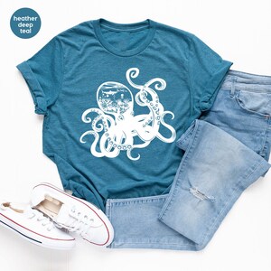 Octopus Graphic Tees, Ocean Shirt, Sea Animals Gift, Octopus Clothing, Cool Octopus Toddler Shirt, Women VNeck TShirt, Gift for Him image 3