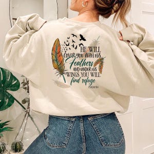 Bible Verse Shirt, Christian Graphic Tees For Women, He Will Cover You With His Feathers and Under His Wings You Will Find Refuge Psalm 91 4 画像 7