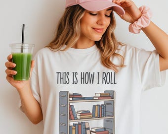 Book Lover Library Cart Graphic Tee, Funny Bookshelf Cart Graphic Tee for Cozy Book and Library Lovers, Whimsical Reader Outfit Style