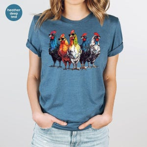 Camiseta de pollos geniales, camisetas de animales de granja, camiseta de cuello en V de granjero, camisetas gráficas divertidas de granja, regalo para amigos, camiseta unisex para adultos imagen 4