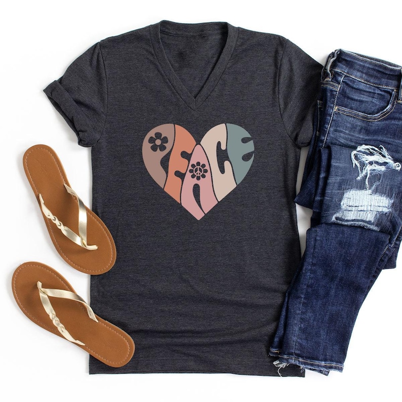 Vintage T Shirt, Peace Shirt, Graphic Tees Vintage, Peace Heart Shirt, Groovy Shirt, Groovy Peace Shirt, Boho Shirt, Shirts For Women image 2